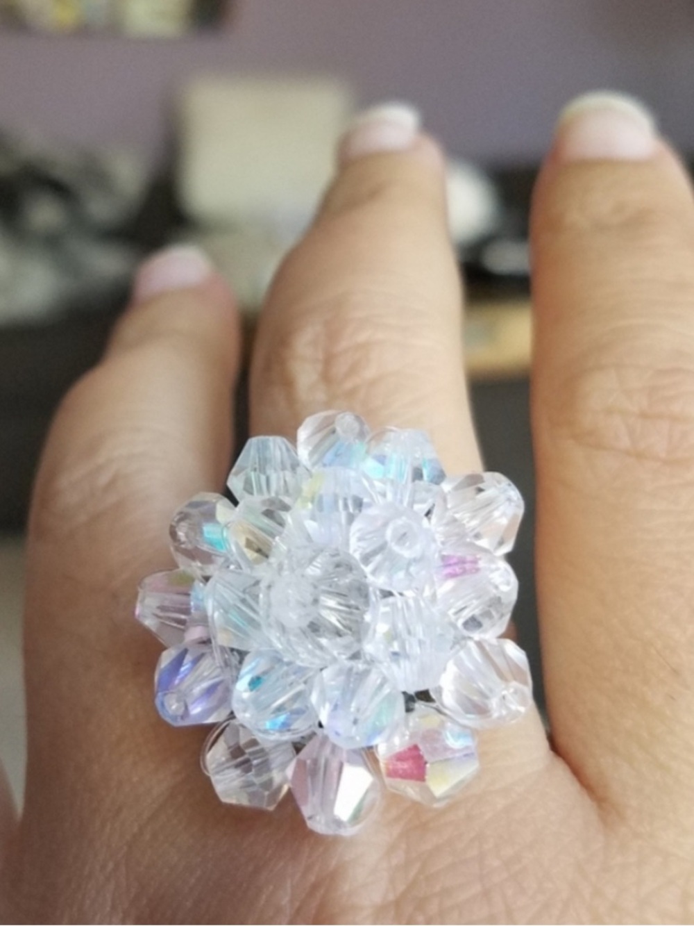 Swarovski Elements Aurora Borealis Large Flower Cluster Statement Ring NEW